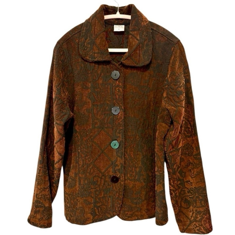 Vintage CMC Color Me Cotton Tapestry Jacquard Jacket Blazer Brown Black Large